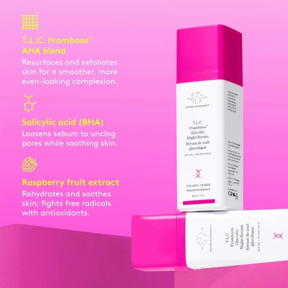 Drunk Elephant T.L.C. Framboos™ Glycolic Resurfacing Night Serum - Picture 2 of 10